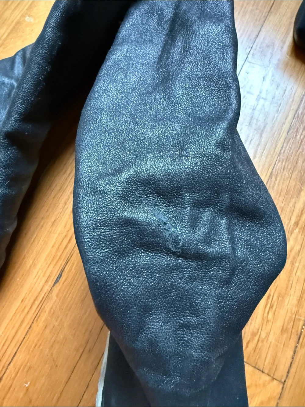 Rick Owens Black Over-the-Knee Leather Boots with White Toe Cap